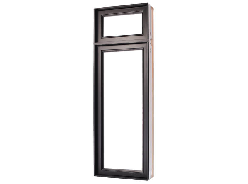 Vertical commercial brown casement window in PVC and hybrid with top transom window for your home