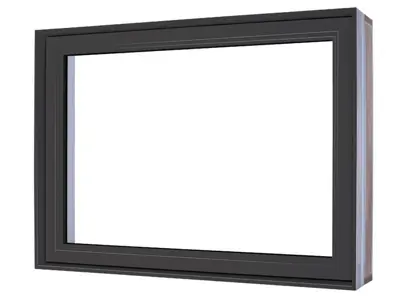 Image of a single awning window in PVC and hybrid in iron ore colour from Vaillancourt doors and windows