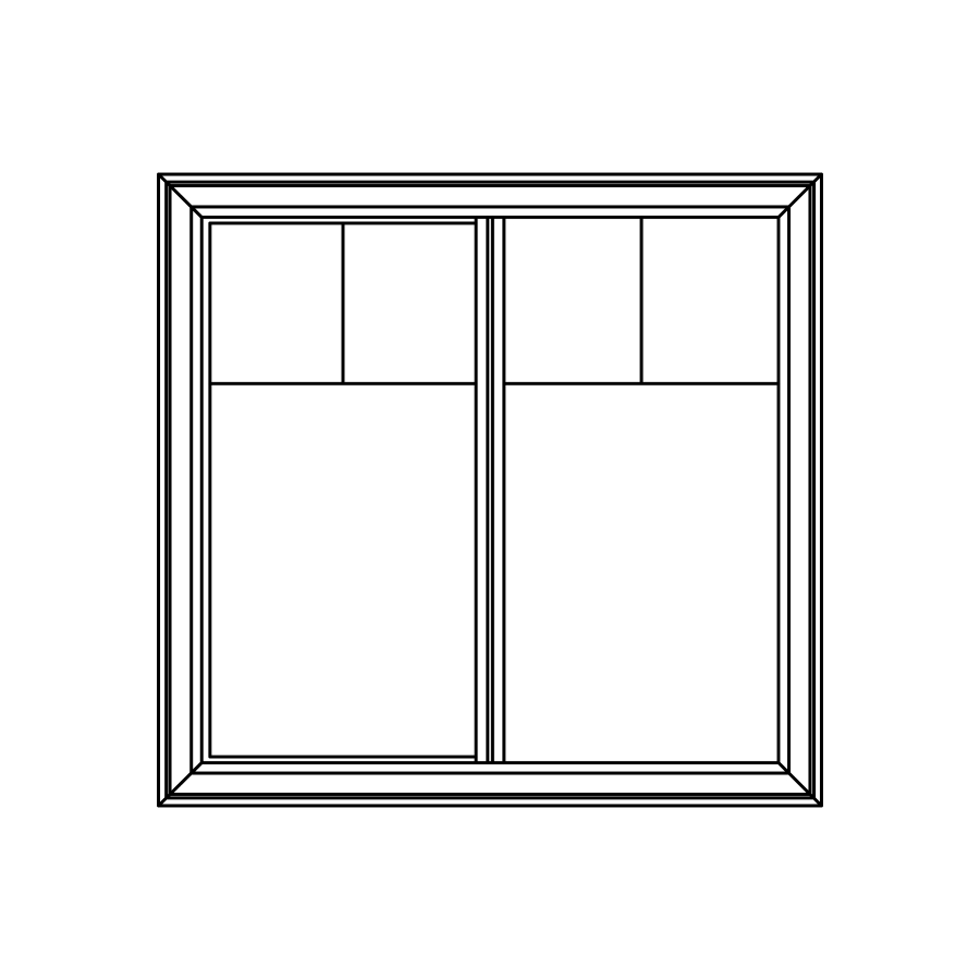 Illustration carrelage scellé avec un motif quadruple au haut de chaque panneau pour fenêtre coulissante Vaillancourt en PVC