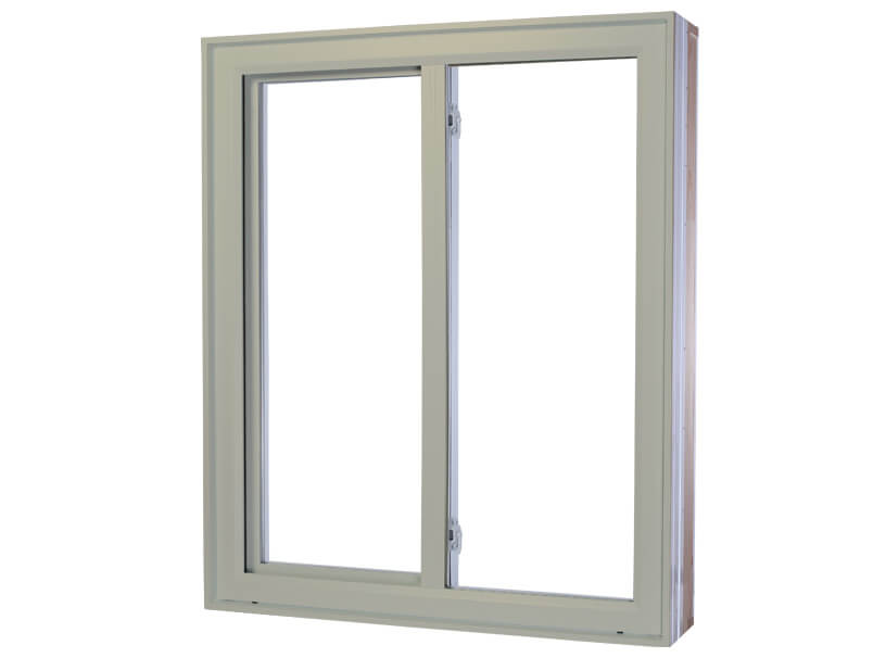 Exterior view of a simple PVC sliding window that can have the colour of your choice from the Vaillancourt selection