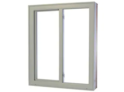 Exterior view of a simple PVC sliding window that can have the colour of your choice from the Vaillancourt selection