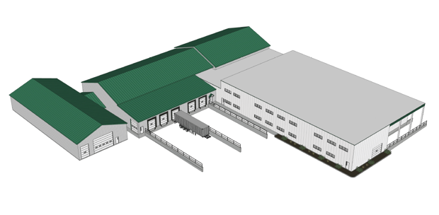 Plan 3D de l'agrandissement du centre logistique