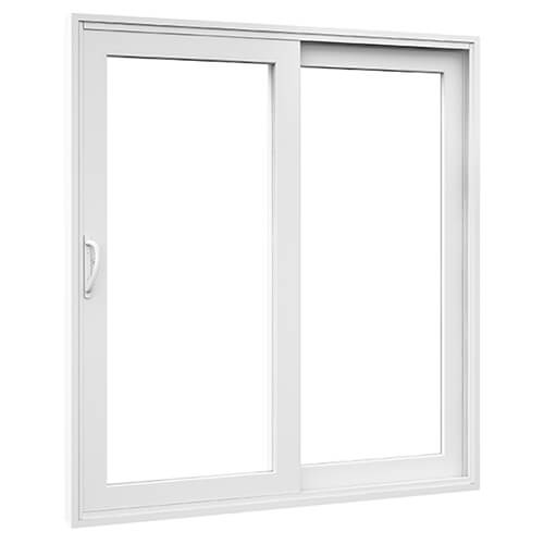 White PVC sliding patio door model named Imagine. Two window panes for a patio door with superior energy efficiency
