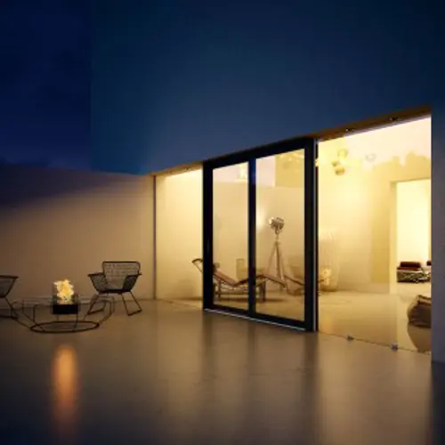 A customizable black patio door from Vaillancourt Doors and Windows made of PVC or hybrid for the back of the house.