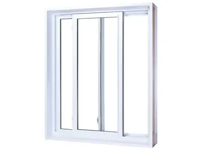White PVC sliding window with a panel in the center to show the possible movement for a smooth opening